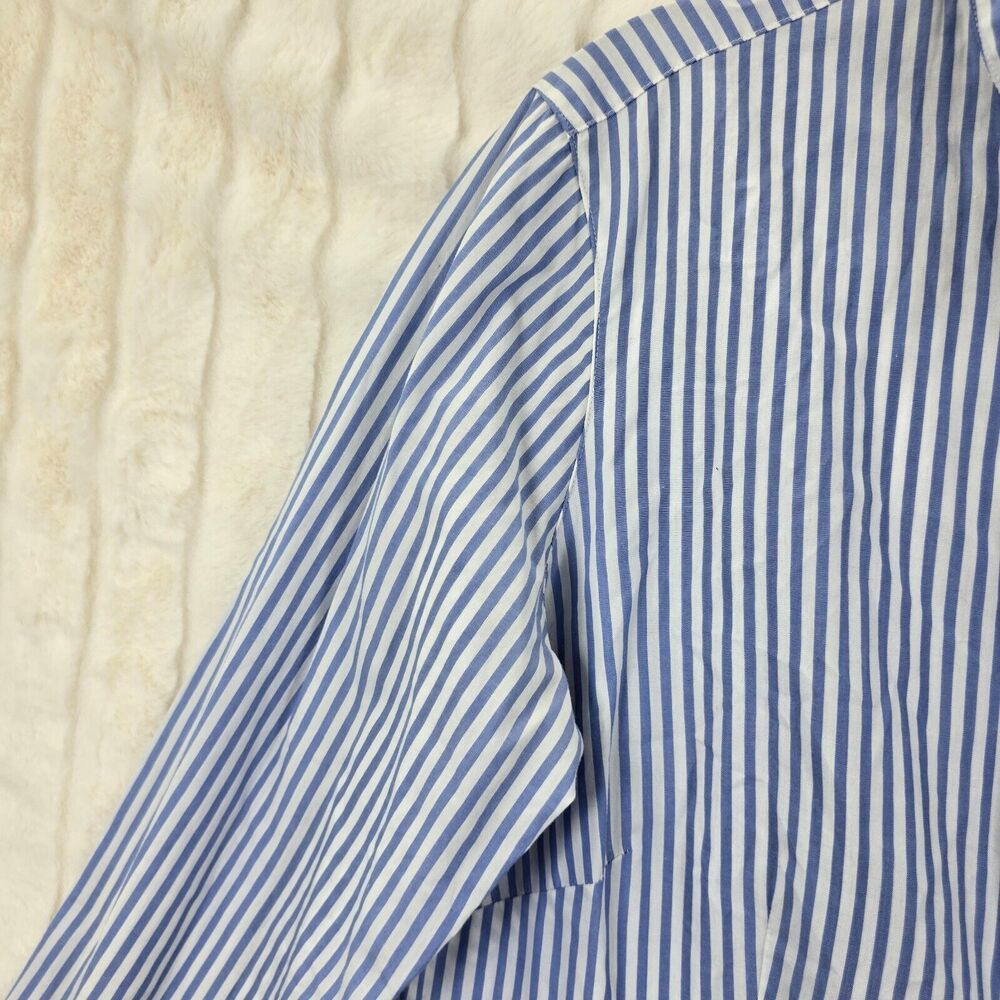 Lilly Pulitzer Women's Blue & White Striped Button Down Ruffle Shirt Size 10 - Picture 3 of 14